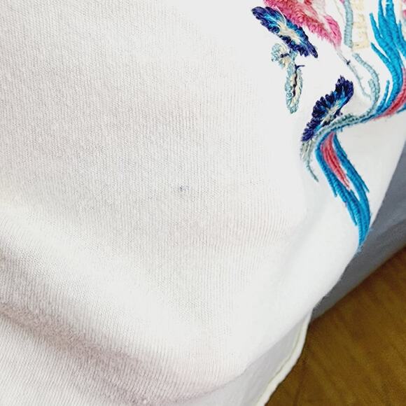 Johnny Was 3/4 Sleeve Cream V Neck Floral & Aztec Embroidery Sheer Back Top - Picture 9 of 13